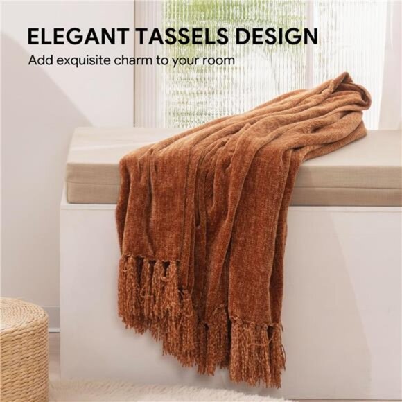 Throw Blanket Soft Cozy Chenille Throw Blanket with Fringe Tassel - Picture 3 of 7